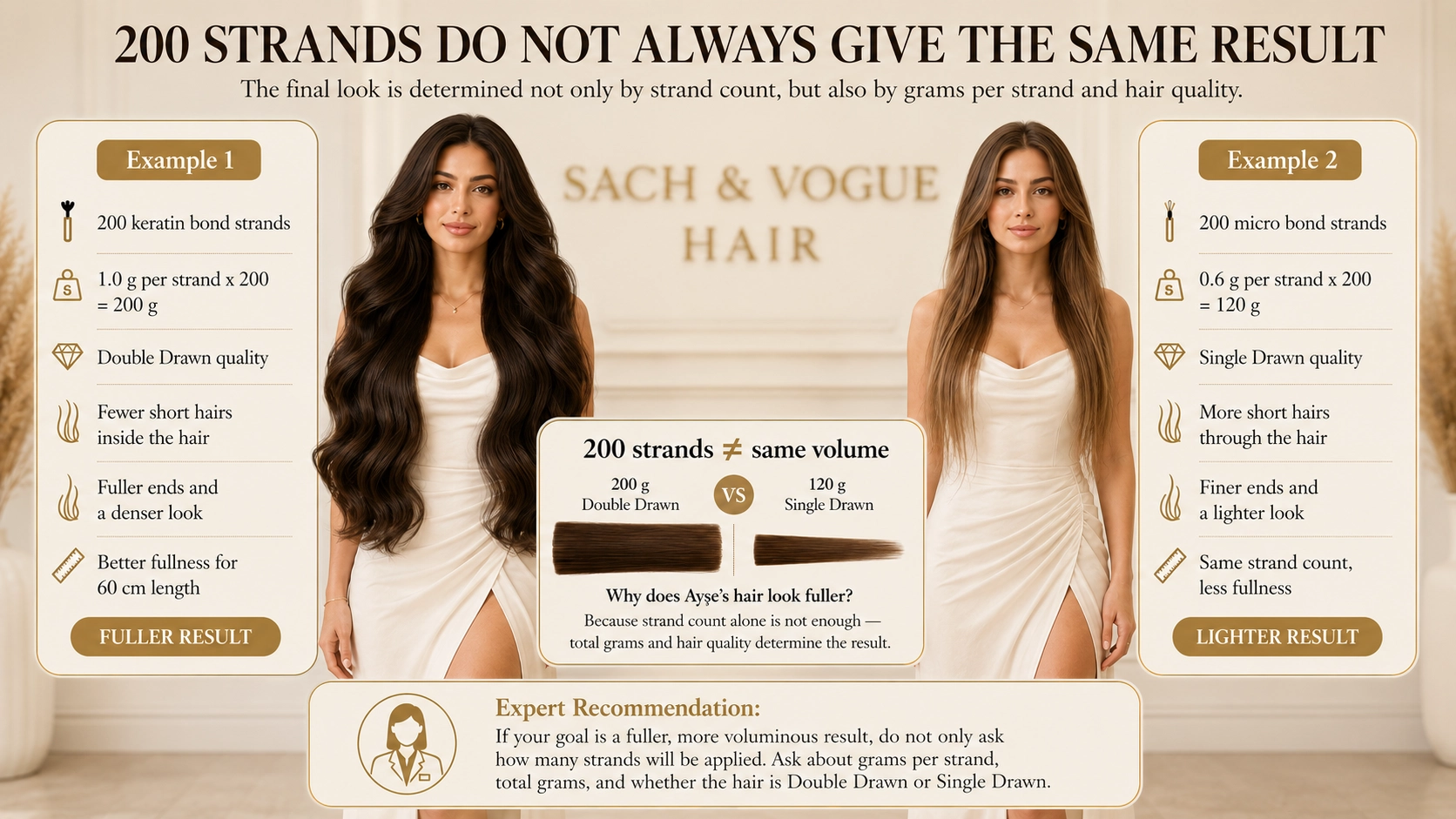 200 hair extension strands do not always give the same result because grams per strand and hair quality change the final volume