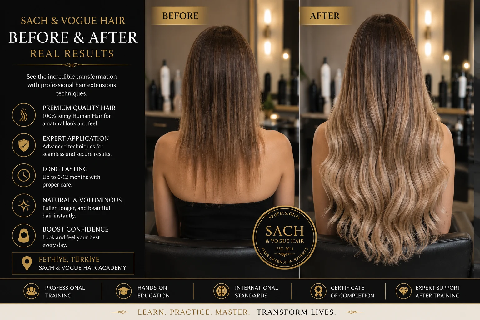 Corrective hair extension and topper integration before and after result
