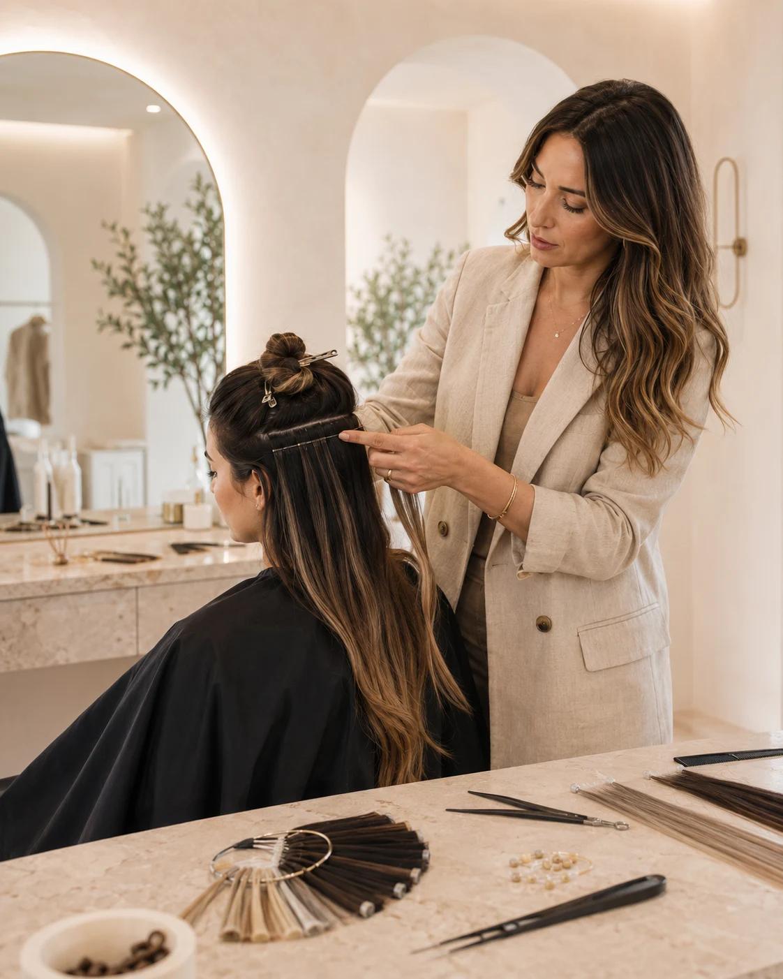 Professional hair extension training at Sach and Vogue Hair Academy in Fethiye