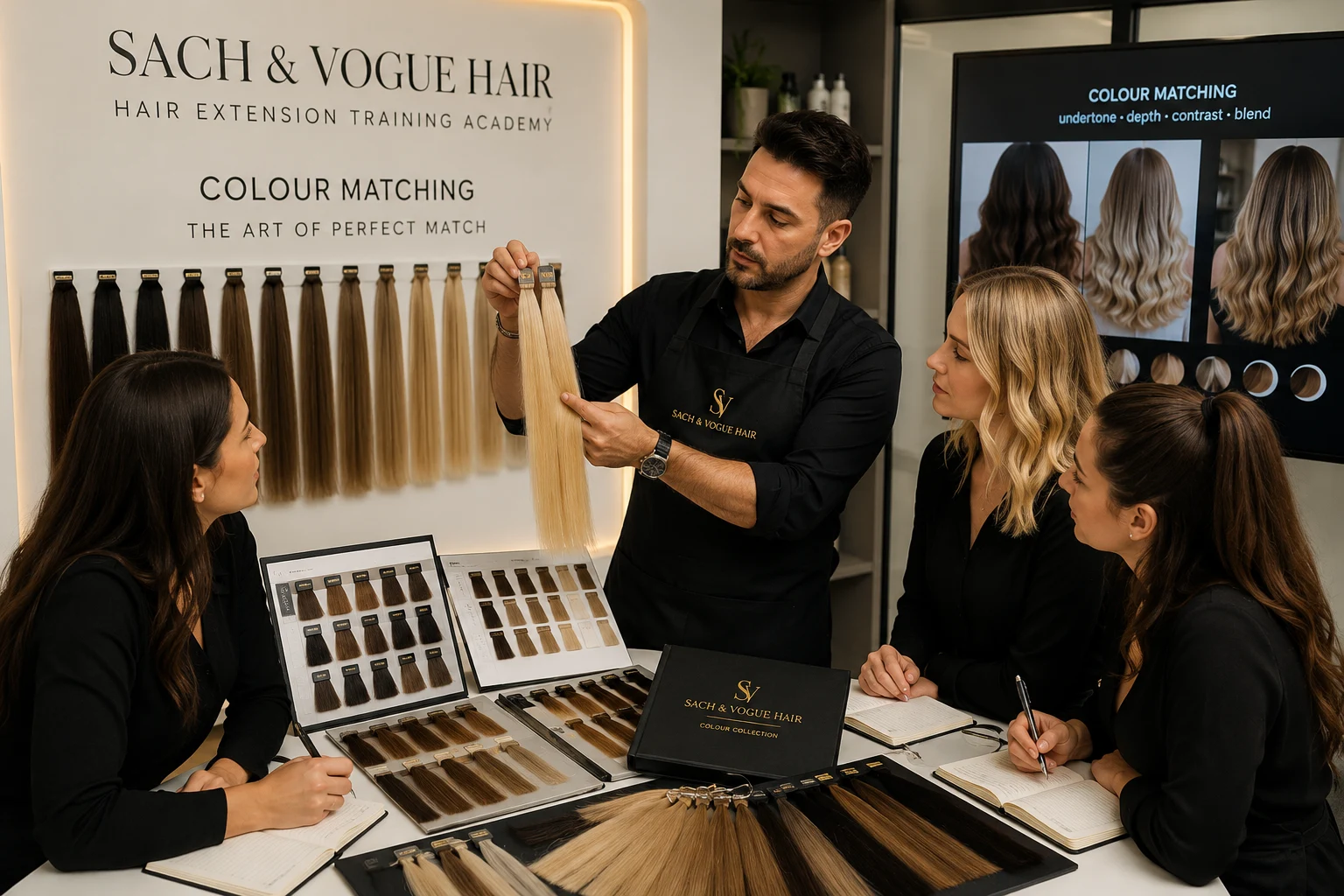 Colour matching hair extensions and a custom hair topper during professional training