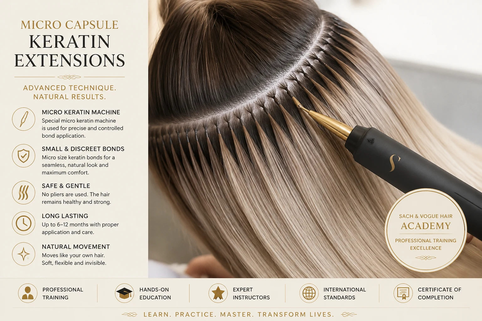Micro capsule and Nanofilament hair extension training for visible and delicate areas