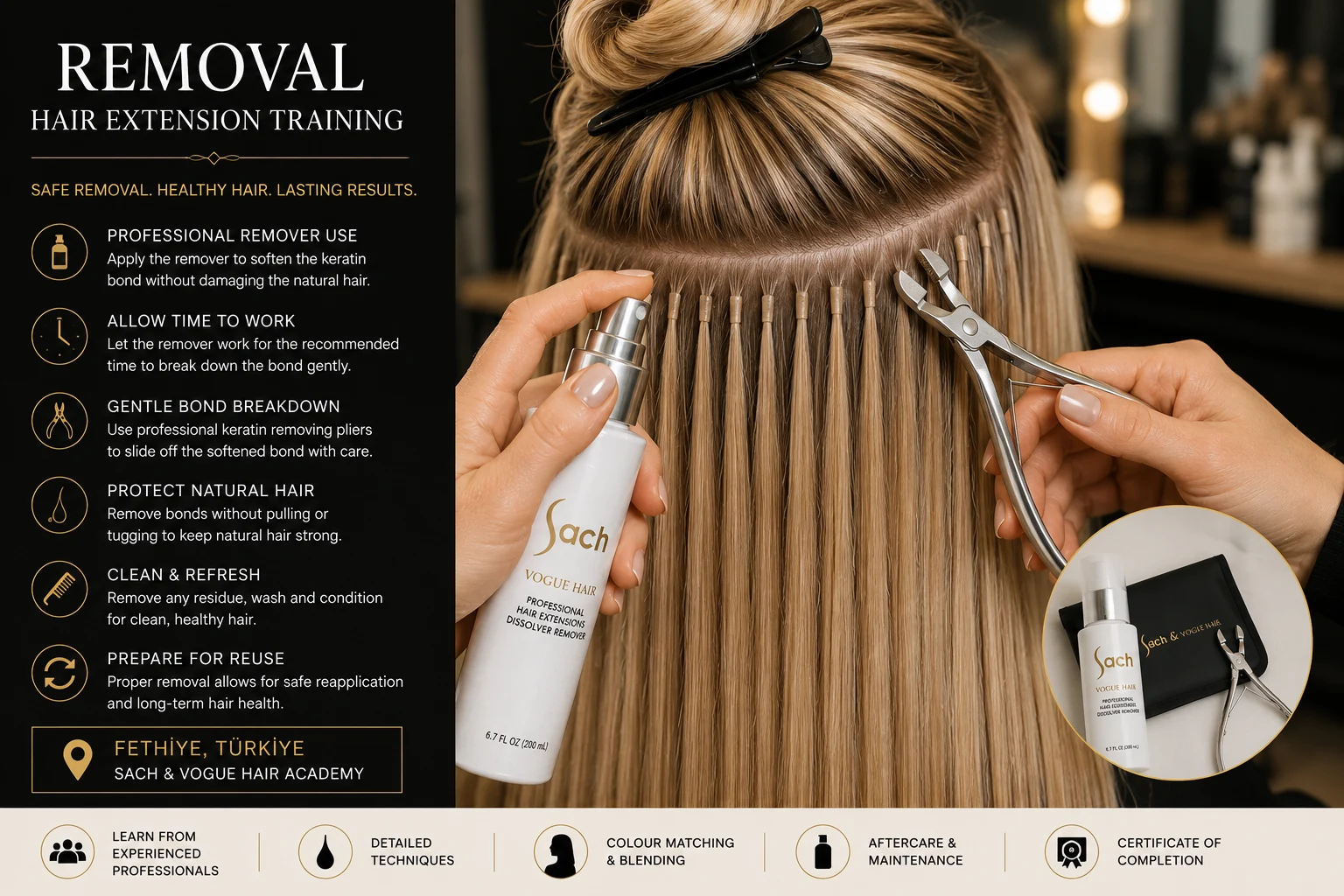 Safe removal of an unsuitable previous hair extension installation