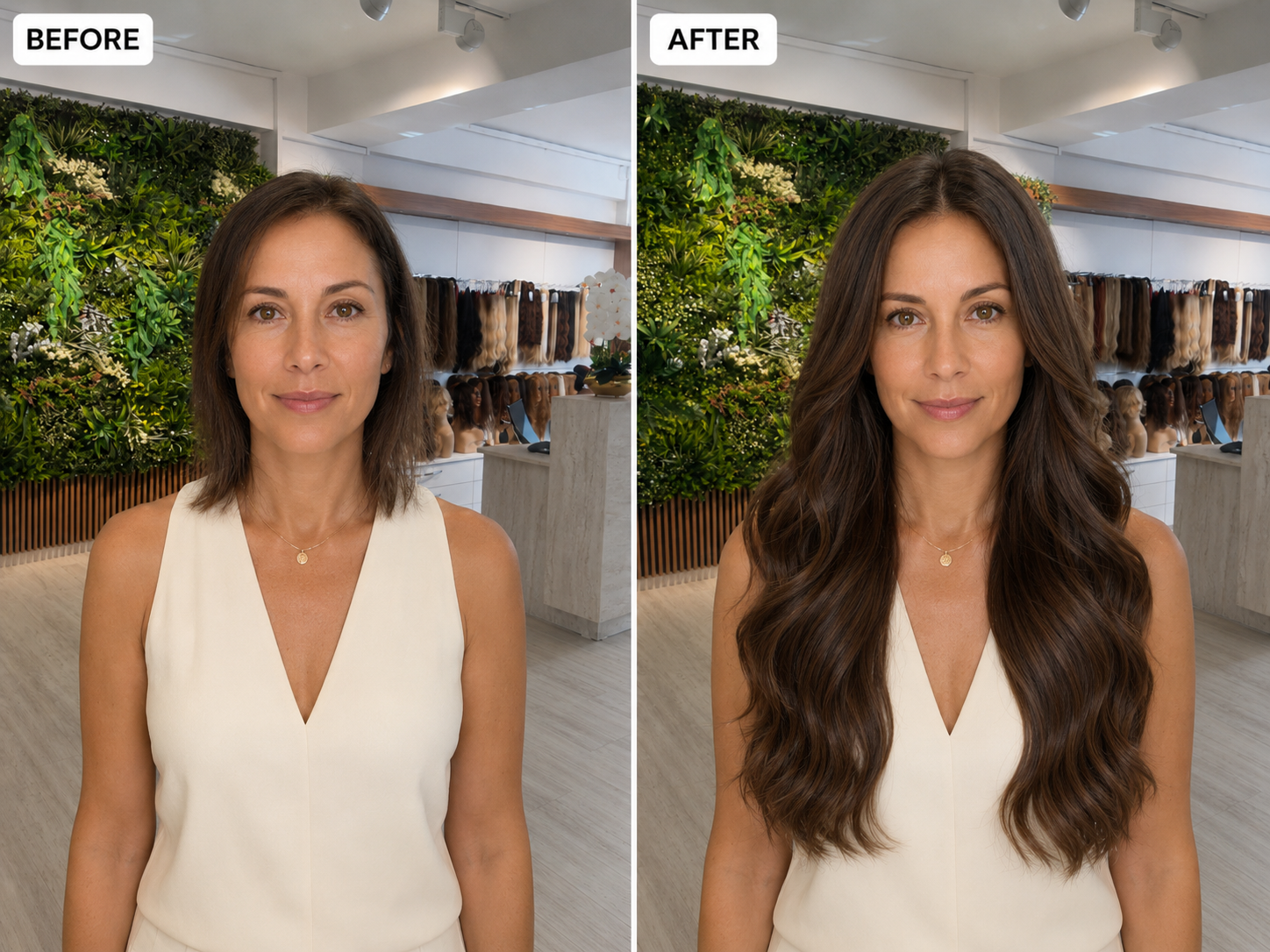 Before and after chocolate brown hair extensions result