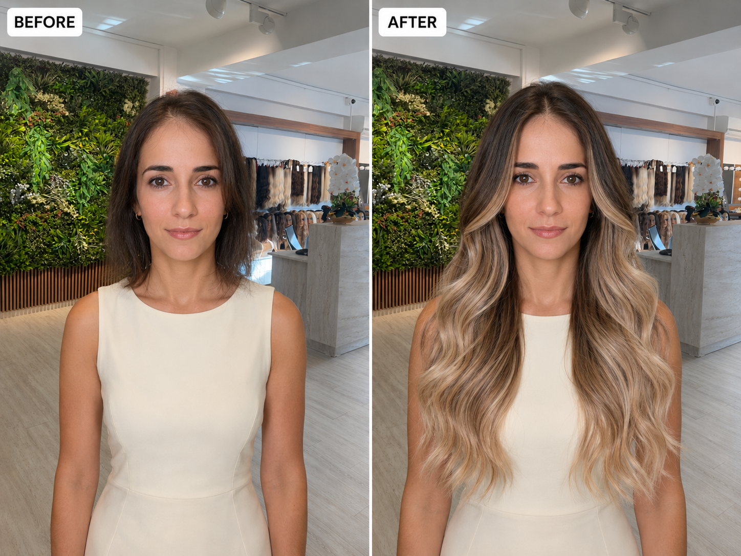 Before and after ombre blonde hair extensions result