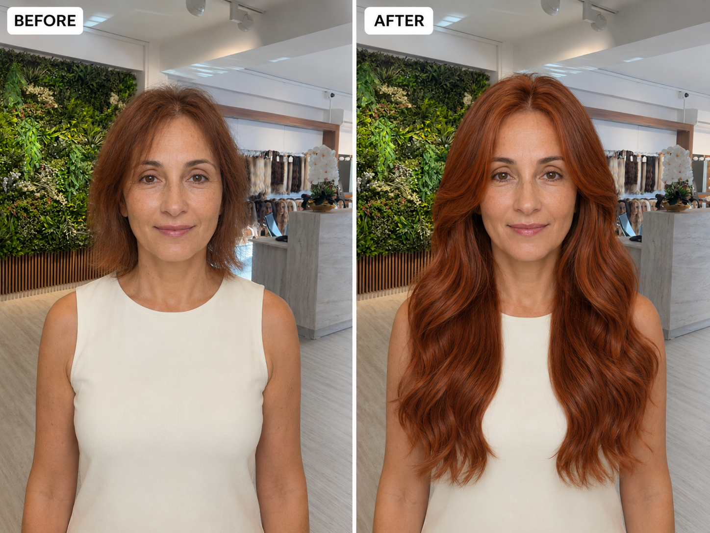 Copper red hair extensions before and after for short thin hair