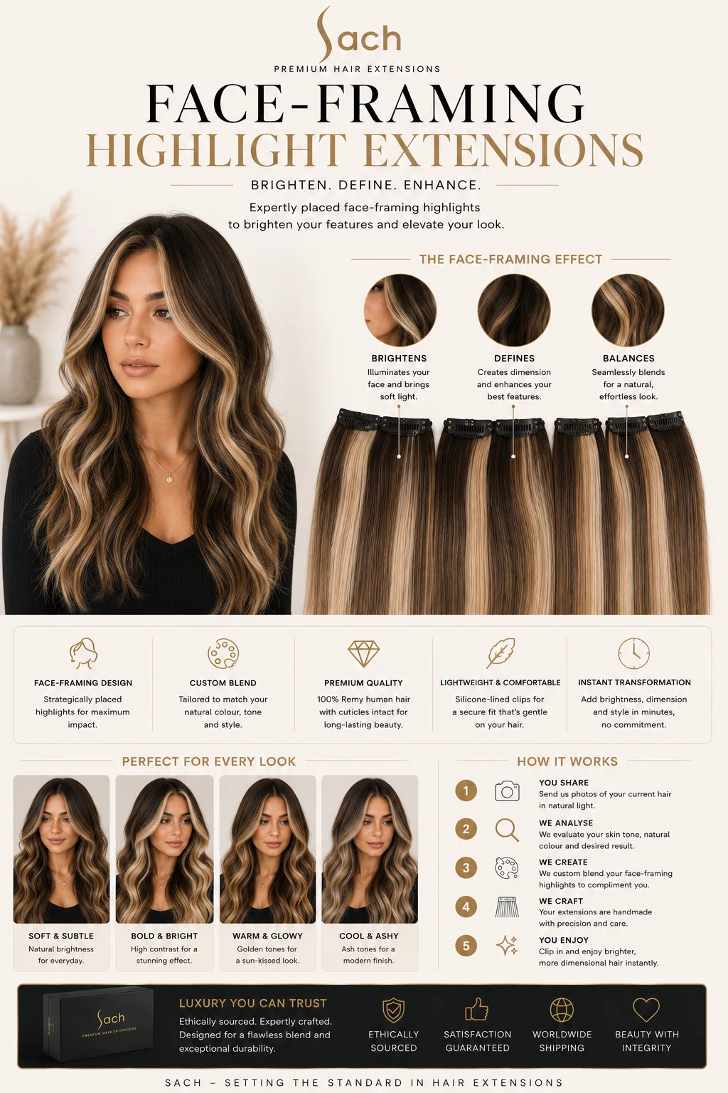Face-framing highlight hair extensions