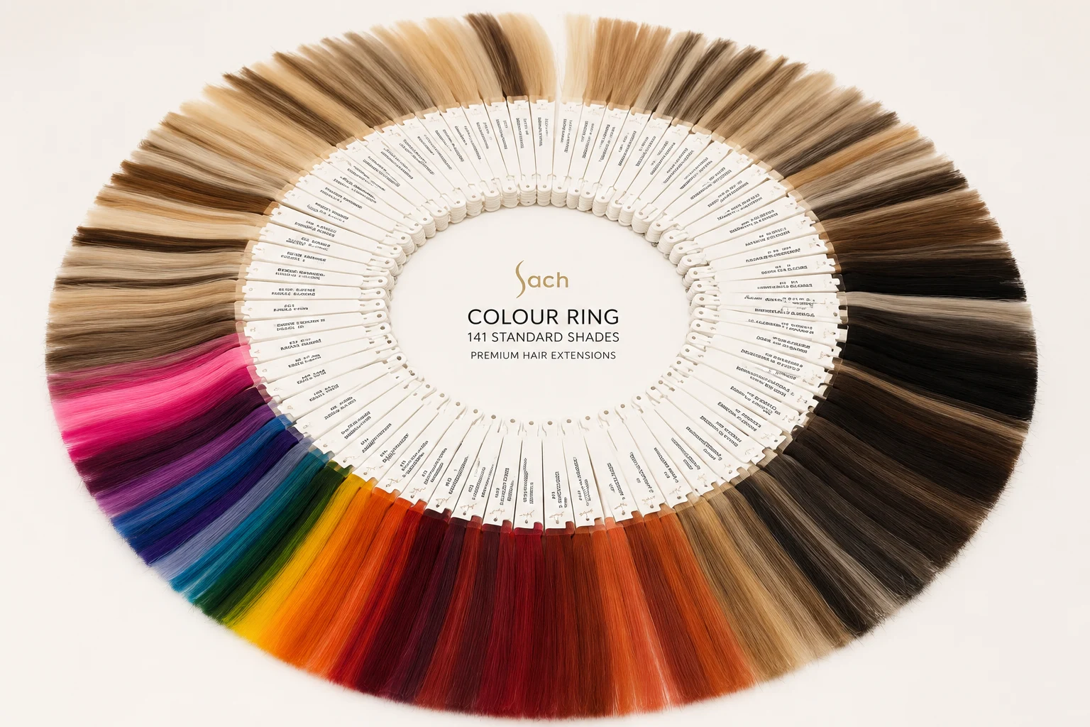 Sach and Vogue Hair colour ring showing 141 standard human hair extension shades